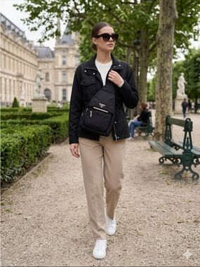 Minimalist Black Nylon Sling Bag| Crossbody Chest Pack With Silver Hardware